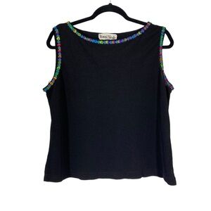 Vintage Ronni Nicole Women's size Large Black dressy tank top floral embellished